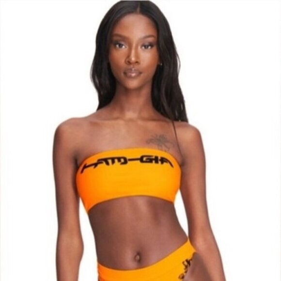 NWT I.AM.GIA ORANGE CRUZ BANDEAU BIKINI SWIM TOP SIZE S - Picture 1 of 7